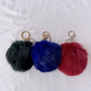 3 Pom Pom Bag Charm Key Chain Faux Fur Very Soft